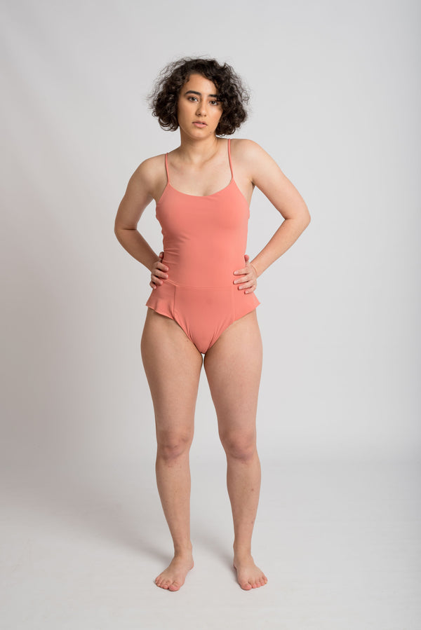 Ethical and sustainable swimwear for women xxs to plus size, recycled ECONYL cute frill onepiece ethically made in Australia.